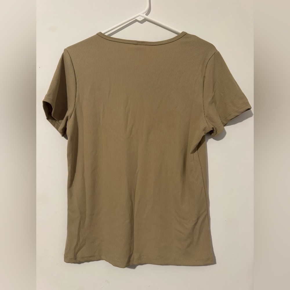 Realessentials Tan Ribbed T-Shirt - Picture 2 of 3